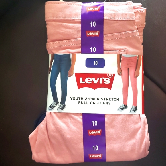 Levi's Girls Stretch Pull On Jeans 2-pack (Pink & Blue) size 10 NWT - Picture 2 of 6